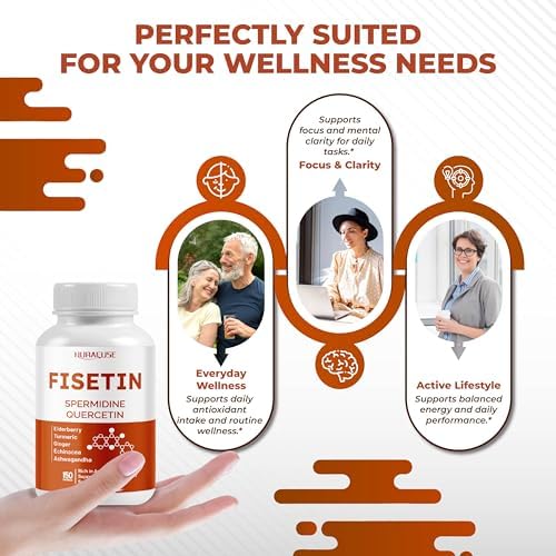 Fisetin Supplement, 9 Botanical Ingredients with Spermidine, Quercetin, Antioxidant, Cognitive Function & Healthy Aging Support*, 150 Capsules, Non-GMO, Gluten Free - Image 5