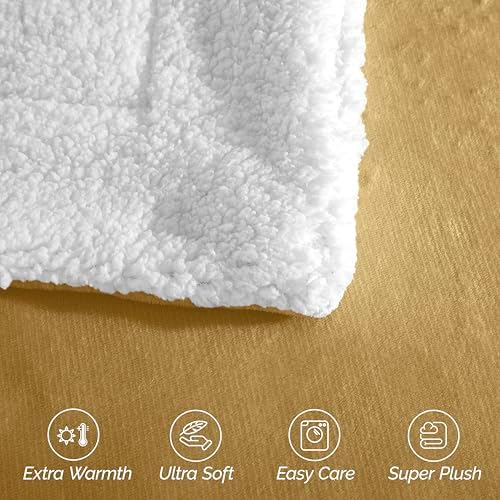 Elegant Comfort Ultra Soft Reversible Flannel Sherpa Blanket - Cozy Silky Fleece Throw for Couch, Bed - Plush Fuzzy Warm Winter Blanket for Gift, Twin, Gold - Image 6