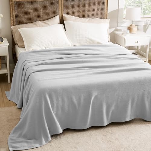 Bedsure 100% Cotton Blanket, Herringbone Weave, Queen Size, Cool Grey - Image 5