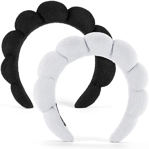 Ztomine Spa Headbands, Set of 2 - Terry Cloth Headband for Washing Face or Facial, Puffy Makeup Headbands for Face Washing, Mask, Skin Treatment - 1 White & 1 Black by Ztomine