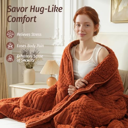 Wemore Sherpa Fleece Weighted Blanket for Adults, Orange 60" x 80" 15 lbs - Image 5