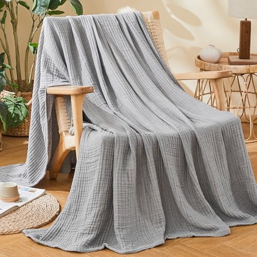 EMME Cotton Muslin Queen Blanket Bed Layering Bedspread Coverlet Breathable Gauze Soft Lightweight Blankets (Heather Grey, 90"x90") - Image 4