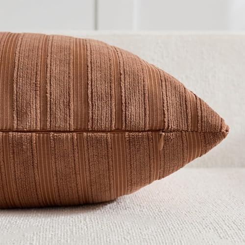 DEZENE 12x20 Rust Lumbar Pillow Covers Soft Striped Corduroy Fall Christmas Rectangular Throw Pillow Cases for Couch Sofa Bedroom Living Room Home Decor - Image 2