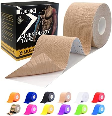 SOON GO Kinesiology Tape, 2 ih x 16.4 ft Uncut athletic tape, Waterproof Breathable Latex-Free, Muscle Recovery & Joint Support, Beige (1/2/5 Rolls) by SOON+GO