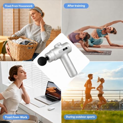 Massage Gun Deep Tissue, Handheld Neck Massager, Portable - 6 Adjustable Vibration Levels, Electric Back Massagers for Athletes, Home & Gym, Mothers Day Gifts (Silver) - Image 7