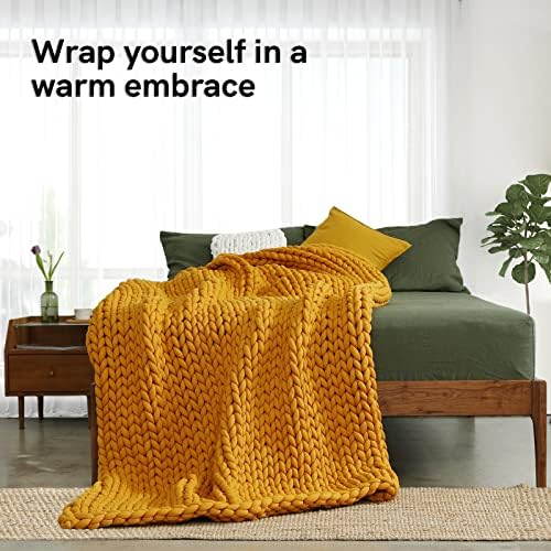 YnM Knitted Weighted Blanket, Handmade Chunky Knitted Design, Soft and Cozy, Temperature Regulating and Breathable, Machine Washable Throw for Sleep or Home Decor (Yellow Fusion, 60x80 Inch, 20lbs) - Image 3