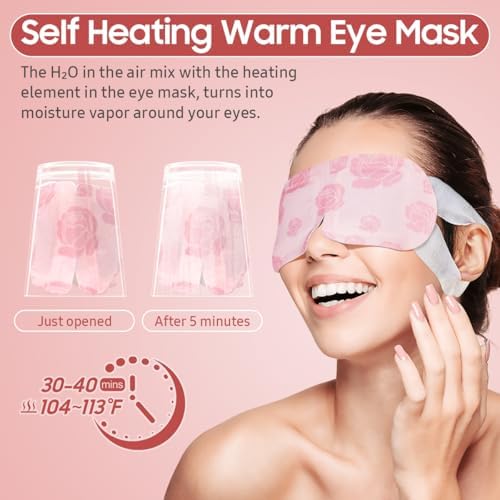BeHoomi 20 Packs Steam Eye Mask, Heated Eye Mask Warm Compress for Eyes, Disposable Self Heating Steam Mask for Home, Sleep, Spa, Travel Essentials & Relaxation Gifts for Women (Rose) - Image 5