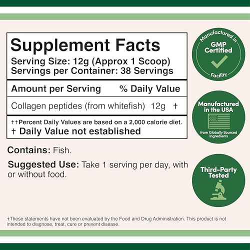 Marine Collagen Peptides 12g, Wild-Caught, Hair, Skin + Nails, 1 LB - Image 2