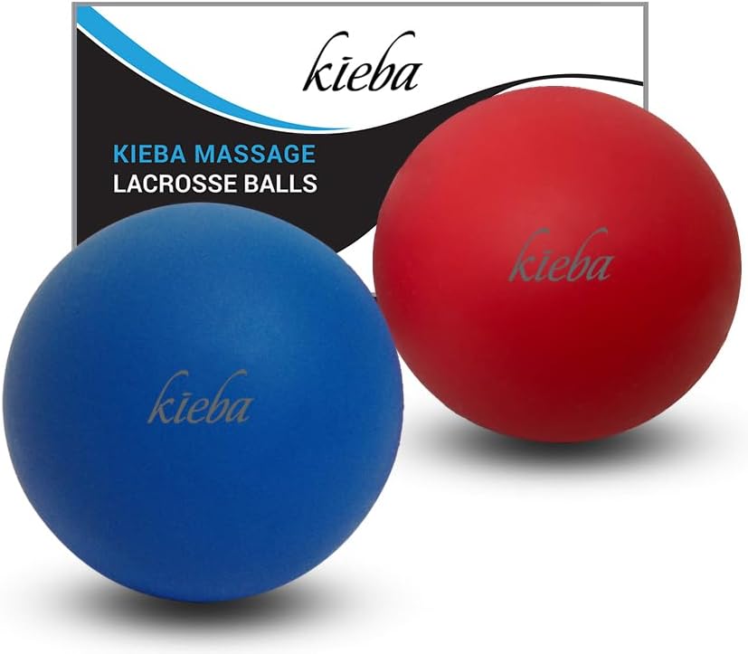 Massage Lacrosse Balls for Myofascial Release, Trigger Point Therapy, Muscle Knots, and Yoga Therapy. Set of 2 Firm Balls (Blue and Red) by Kieba