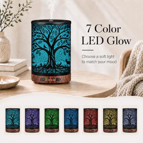 Essential Oil Diffuser, 120 ml Aromatherapy Diffuser with 7 Color Lights, Auto Shut-Off and 4 Timer Settings, Ultrasonic Cool Mist Diffuser for Home Room Office (Harvest Tree) - Image 2