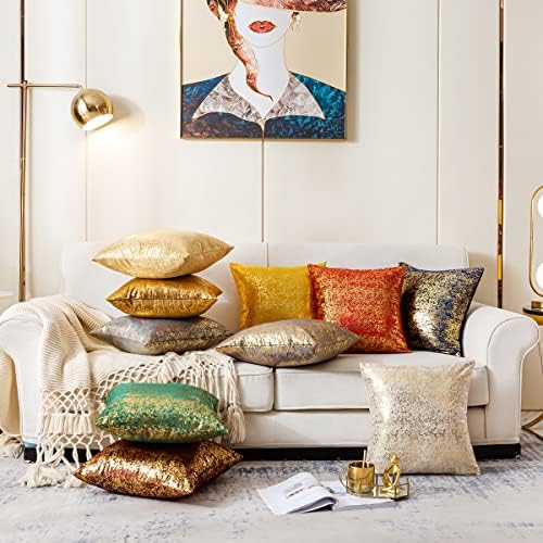 Deeprove Throw Pillow Cover Both Sides Metallic Glitter Gold Foil Print, Soft Velvet Hidden Zipper Closure Accent Tone Pillow Cushion Case for Bedroom, Living Room, Sofa, 22 x 22 Inches 1 Pack, Cream - Image 5