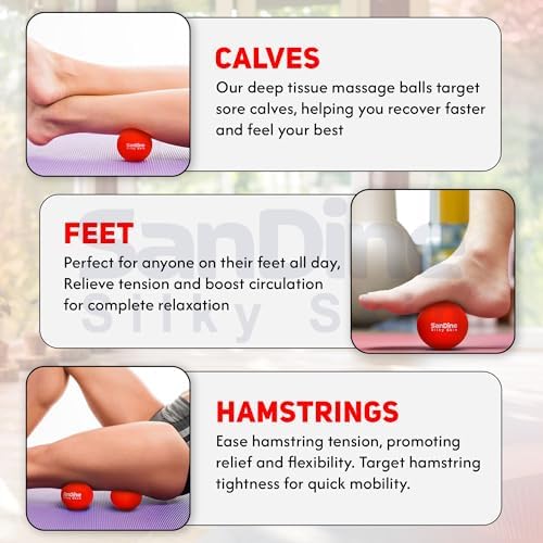 Lacrosse Massage Balls for Deep Tissue Massage - Release Tension Relieve Muscle Soreness Improve Flexibility - Ideal for Myofascial Release Trigger Point Therapy - 2Pack Yoga Balls by Sandine (Red) - Image 3