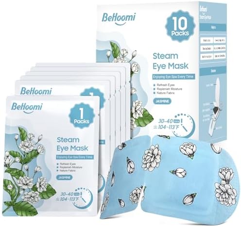 BeHoomi Steam Eye Mask, 10Packs Heated Eye Mask, Self Heating Disposable SPA Warm Compress for Eyes Sleep Mask, Travel Essentials & Relaxation Gifts for Women (Jasmine Scent) by BeHoomi