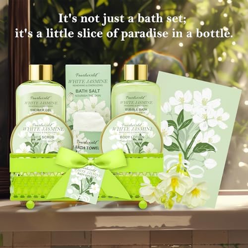 Bath Gift Baskets for Women, 9pc Jasmine Spa Gifts Set for Women, Self Care & Body Relaxing, Birthday Gift Basket, Mother's Day Gifts, Christmas, Anniversary Bath Gift Set - Image 5