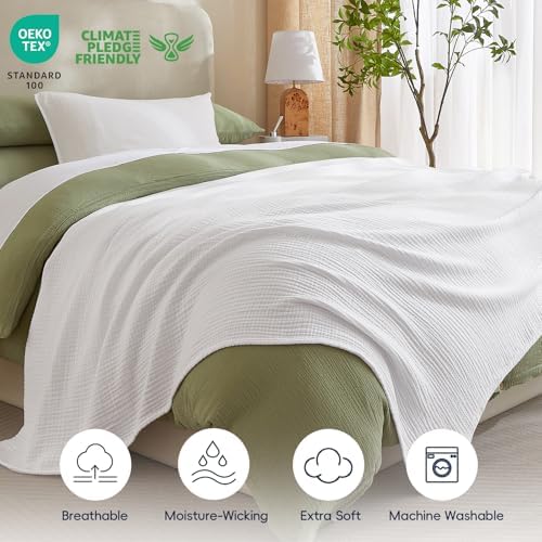 PHF 100% Cotton Muslin Blanket King Size 108"x90", 4-Layer Lightweight Gauze Throw, Breathable Cloud-Soft Minimalist Blanket for Bed, Couch, Camping & Baby, White, Ideal Gift - Image 5