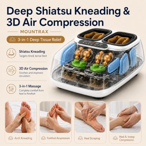 MOUNTRAX Foot Massager Machine with Heat, Foot Massager for Plantar Fasciitis, Neuropathy Pain, Shiatsu Foot Massager with Remote, Fits Feet Up to Men Size 13 (White) - Image 4