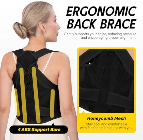 Back Brace Posture Corrector for Women & Men, Adjustable Full Back Support, Shoulder Straightener for Upper & Lower Back Pain Relief-Scoliosis, Hunchback, Waist Trainer (Large, Balck) - Image 5