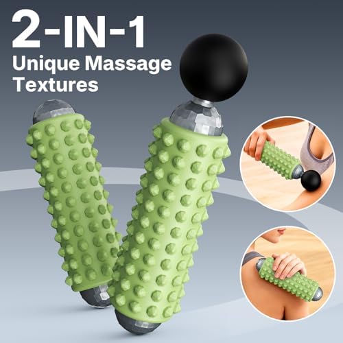 Mini Electric Massage Roller 4 Speeds Vibrating Massage Ball, 2-in-1 Portable Muscle Massager Gun & Roller for Muscle Relief, Detachable Heads, Rechargeable, For Fitness, Office, Travel (Green) - Image 3