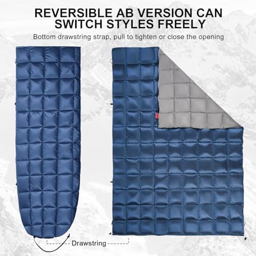 Down Camping Blanket - Lightweight, Packable, Warm & Puffy Outdoor Travel Quilt for Sleep, Hiking, Backpacking, Stadium, Festivals, Water-Resistant Sleeping Bag 55"x79" - Image 6