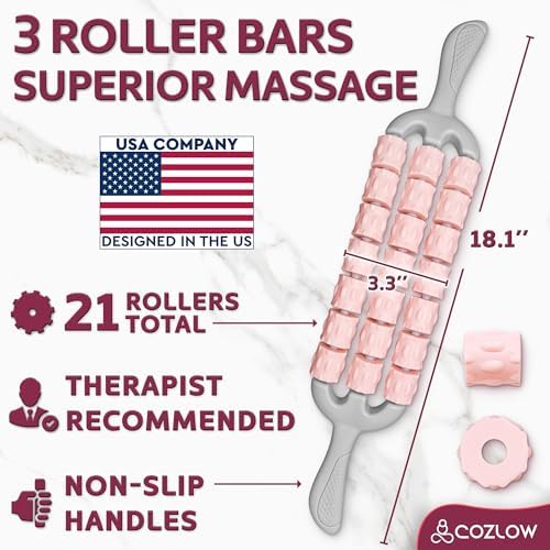 Triple Roller Massage Stick - Body Massager for Muscles - Fascia Rolling Tool - Deep Tissue Therapy for Myofascial Release and Lymphatic Drainage - Handheld Anti Cellulite Device - by Cozlow - Image 3