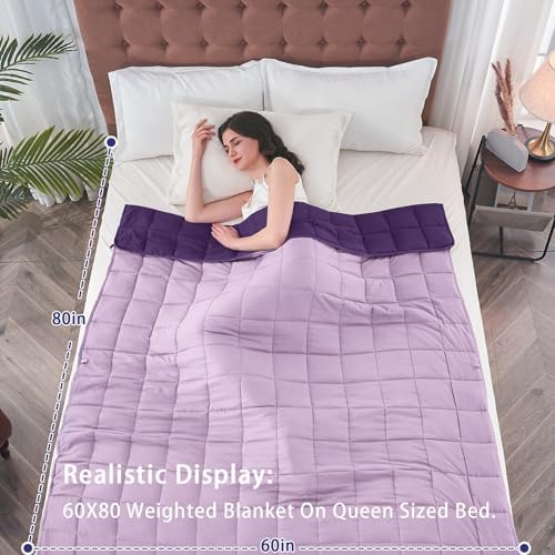 yescool Weighted Blanket for Adults (12 lbs, 60" x 80", Purple) Cooling Heavy Blanket for Sleeping Perfect for 110-130 lbs, Queen Size Breathable Blanket with Premium Glass Bead, Machine Washable - Image 2