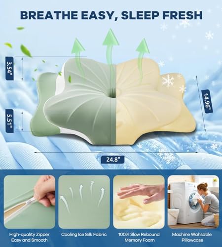 DONAMA Cervical Pillow for Neck and Shoulder Pain Relief, Cooling Contour Memory Foam Pillow, Dual-Height Ergonomic Neck Support Pillow for Side Back Stomach Sleepers with Removable Pillowcase - Image 5