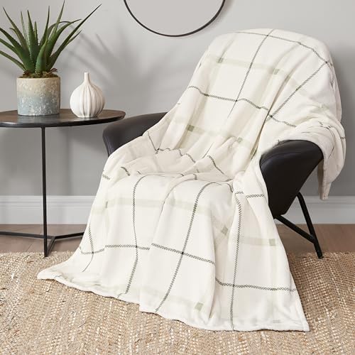 Lucky Brand Palmdale White with Sage Green Plaid 50"x70" Cozy Plush Blanket - Premium Microfiber Throw for Luxurious Comfort by LuckyBrand