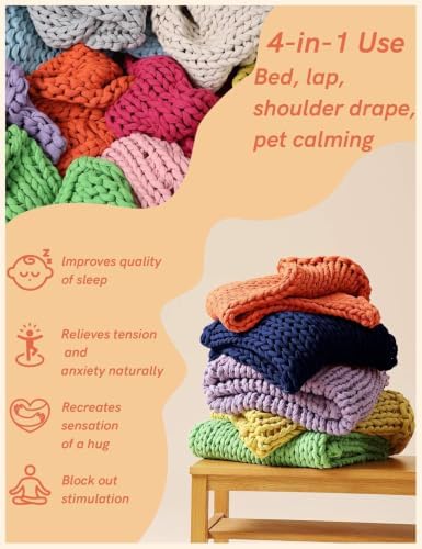 YnM Cooling Weighted Blanket, 100% Cotton Handmade Chunky Knitted Blanket, Weighted Lap, Breathable Heavy Blankets, Machine Washable Throw for Sleep or Home Decor (Navy Blue, 25x35 Inch, 3lbs) - Image 6