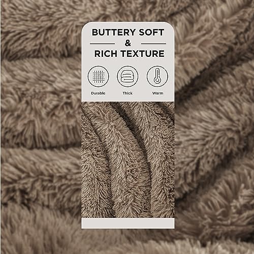 Bedsure Faux Fur Fluffy Sherpa Fleece King Bed Blanket Brown 108"x90" - Image 2