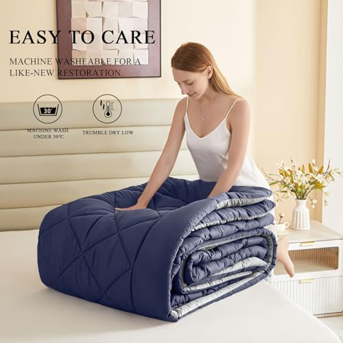120x120 Oversized King Comforter,Super King Size Comforter Oversized, All Season Soft Lightweight Quilt Down Alternative Duvet Insert with 8 Corner Tabs, Navy/Blue - Image 6