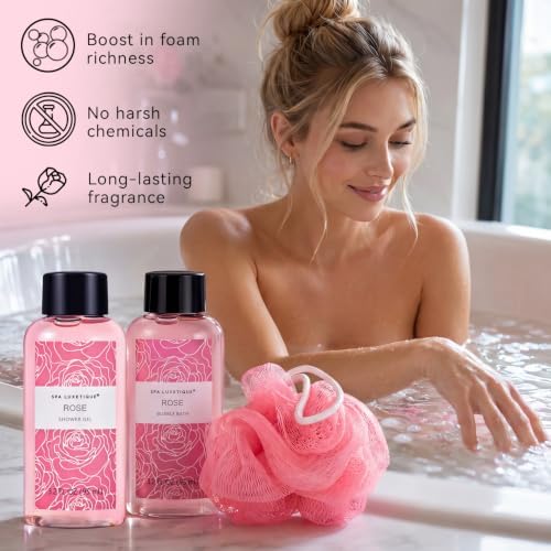 Spa Luxetique Gifts for Women, 6 Pcs Rose Spa Gift for Women, Womens Gift Set with Bubble Bath, Birthday Christmas Anniversary Valentine's Day Gifts - Image 4