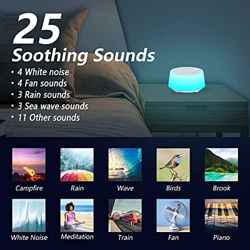 Color Noise Sound Machines with 10 Colors Night Light 25 Soothing Sounds and Sleep White Noise Machine 32 Volume Levels 5 Timers Adjustable Brightness Memory Function for Adults Kids Baby - Image 2