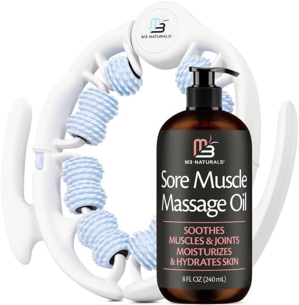 Sore Muscle Massage Oil & Lymphatic Drainage Massager Kit, 8 fl oz by M3 by M3Naturals