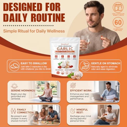 Aged Odorless Garlic Extract Softgels with CoQ10 Ubiquinol and Vitamin K2 - 1200mg Aged Garlic Supplement, S - Allyl Cysteine Standardized for Optimal Heart Health & Immune Support - 120 Softgels - Image 6