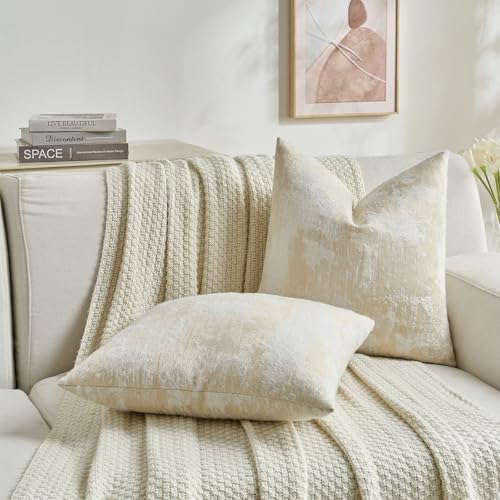 FUTEI Pack of 2 Faux Cashmere Throw Pillow Covers 24x24 Inch, Yellow White - Image 6