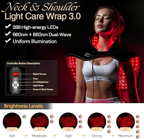 Red Light Therapy for Neck and Shoulders 3.0 – 660nm and 850nm LED Infrared Heating Pad with 288 LEDs, Deep Warming Muscle Comfort, Adjustable Timing, Relaxing Neck Device for Home Use - Image 4