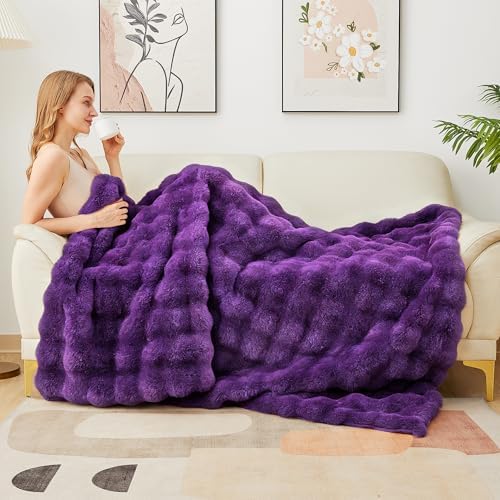 Latepis Purple Throw Blanket for Couch Bubble Cute Soft Warm Faux Fur Blanket for Sofa Bedroom Cozy Blankets for Women Gift Luxury Blankets for Woman Gifts 50''x60'', 860GSM - Image 3