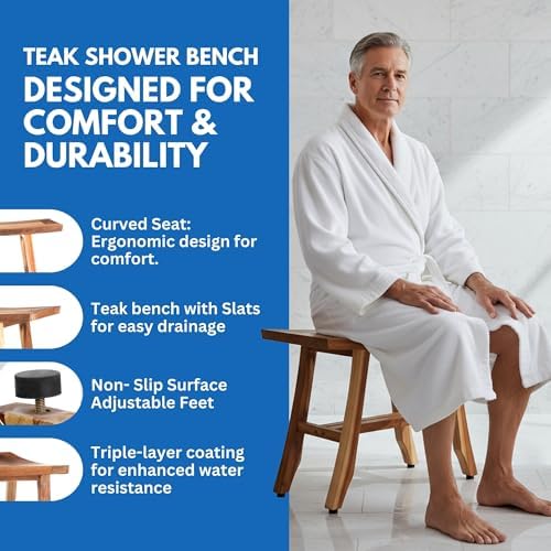 EcoDecors Satori 24-Inch Natural Teak Shower Bench, Waterproof - Image 2