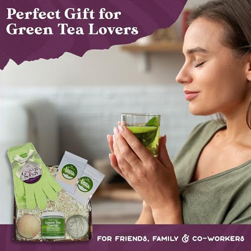 Purple Canyon Green Tea Spa Gift Set – 6-Piece Self Care Box with Bath Bombs, Face Masks, Body Butter & Spa Socks – Energizing Skincare Kit with Caffeine & Citrus for Women - Image 6