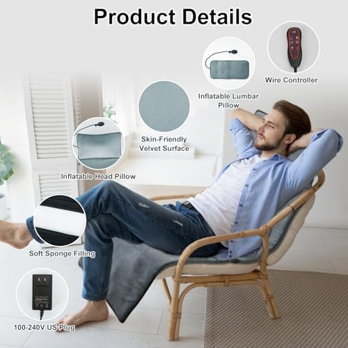 Moclever Full Body Massage Mat with Heat - 10 Motors, 3 Heat Pads, 9 Modes for Back & Leg Pain Relief - Electric Massage Pad with Lumbar Pillow - Image 5