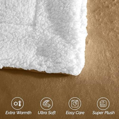 Elegant Comfort Ultra Soft Reversible Flannel Sherpa Blanket - Cozy Silky Fleece Throw for Couch, Bed - Plush Fuzzy Warm Winter Blanket for Gift, Twin, Taupe - Image 6