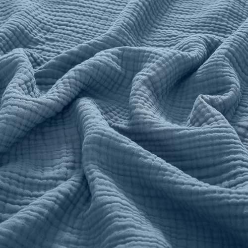 PHF 100% Cotton Muslin Blanket King Size 108"x90", 4-Layer Lightweight Gauze Throw, Breathable Cloud-Soft Minimalist Blanket for Bed, Couch, Camping & Baby, Denim Blue, Ideal Gift by PHF