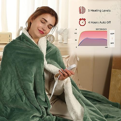 ESTINGO Electric Blanket Heated Throw, Extremely Soft Electric Throw Blanket with 4 Hours Auto Off & 5 Heating Levels, Heated Blanket Ideal Gift for Bedding Office Couch, 50"x60", Hunter Green - Image 3