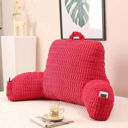 Reading Pillow for Sitting in Bed with Arm,Red Corduroy,M by PAJEO
