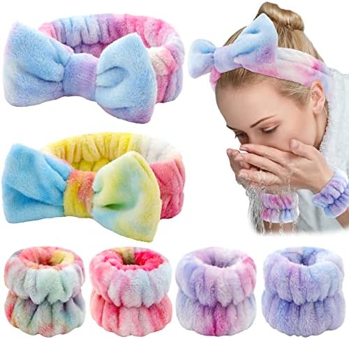 WHAVEL 6PCS Spa Headband and Wristbands Set, Face Wash Headband Wrist Bands for Washing Face Makeup Skincare Hair Band Skin Care Accessories Tools by Whavel