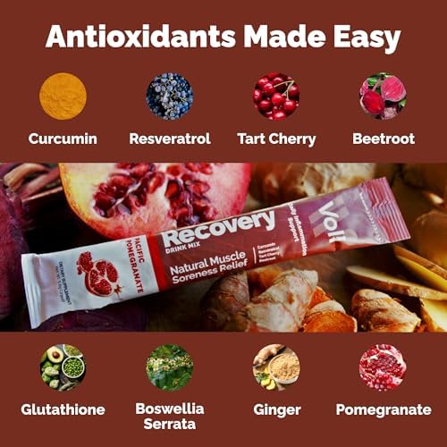 Voli Muscle Recovery Post Workout Drink Mix Packets | + Superfoods Curcumin, Tart Cherry, Ginger & Glutathione | Leg Cramp & Inflammation Support | No Added Sugar, 15 Count, Pacific Pomegranate - Image 2