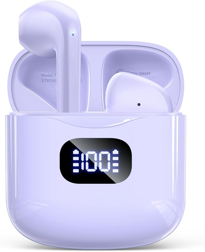 KTGEE Wireless Earbuds Bluetooth 5.3 Ear Buds Headphones, 40Hrs Playback | Stereo Sound, LED Display, IPX7 Waterproof, Compact In-ear Earphones with Mic for Phone Tablet Laptop Sport, Lilac by KTGEE