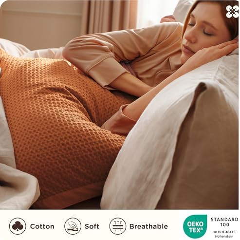 Bedsure PureWoven 3 Pieces Cotton Waffle Duvet Cover Set, Queen, Terracotta - Image 3