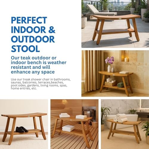 EcoDecors Satori 34-Inch Natural Teak Shower Bench, Waterproof - Image 6