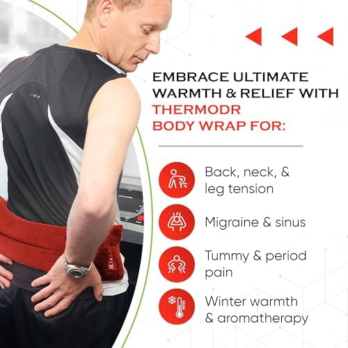 Microwavable Heating Pad for Neck, Back, & Shoulders - Heating Bean Bag Microwavable Pillow w/Elasticated Strap - Wheat & Unscented Heating Pad Wrap - ThermoDR, Red - Image 2